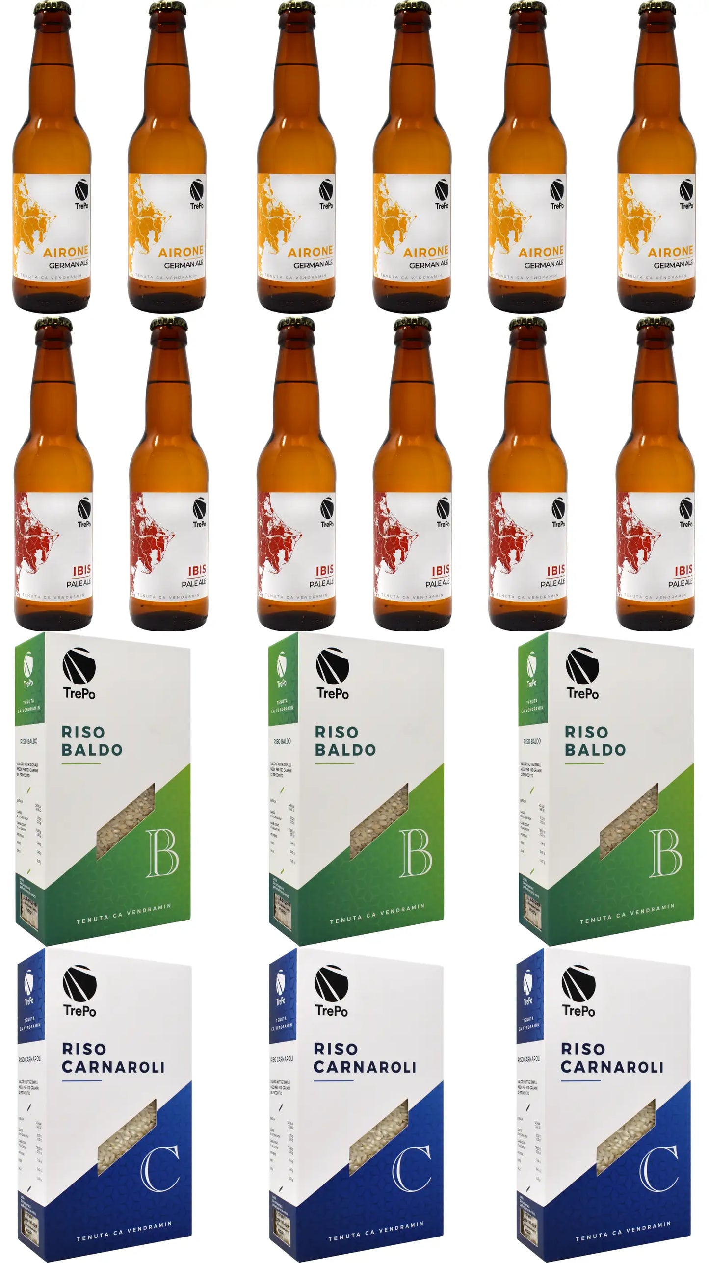 6xAirone 33cl + 6xIbis 33cl + 3xBaldo + 3x Carnaroli